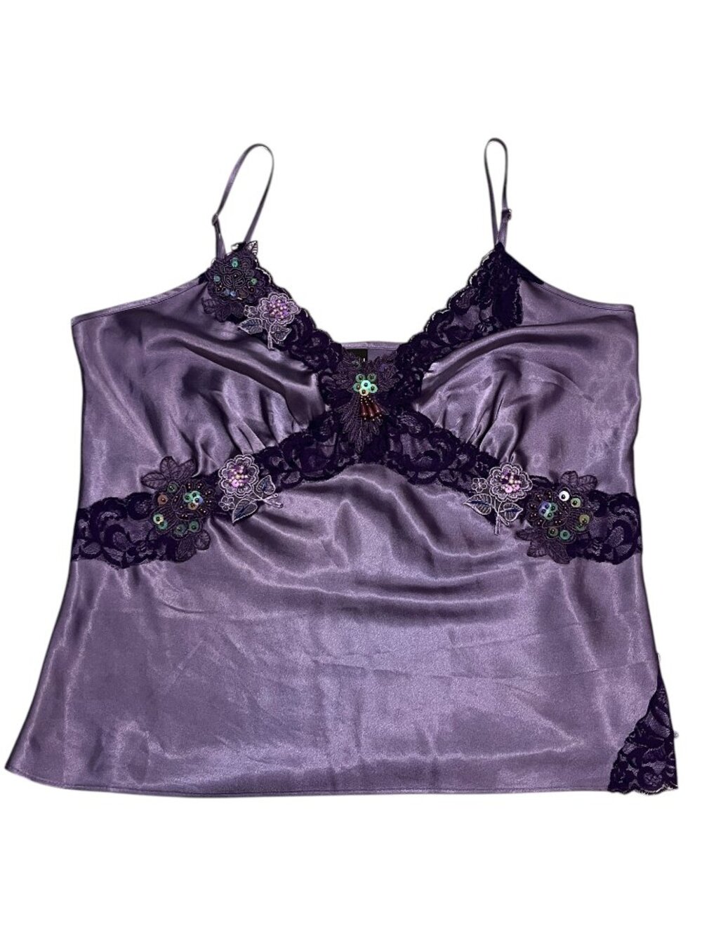 Bisou Bisou Womens Y2K Satin Lace Babydoll Cami Tank 16 Purple Fairy Whimsigoth